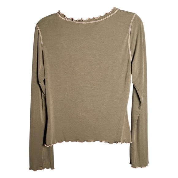 VTG Coquette Top Sz L Demure Romantic Fairy Lettuce Hem Y2K Sage Green Baby Pink - Picture 2 of 13